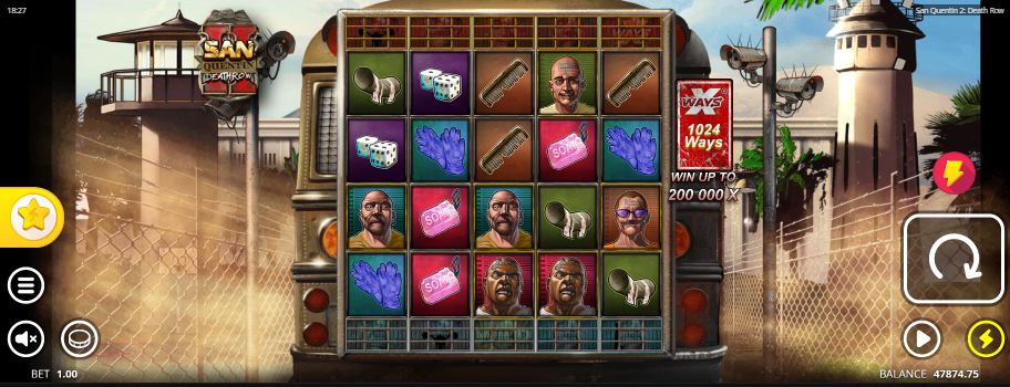 San Quentin 2 slot game mobile play on smartphone in landscape orientation